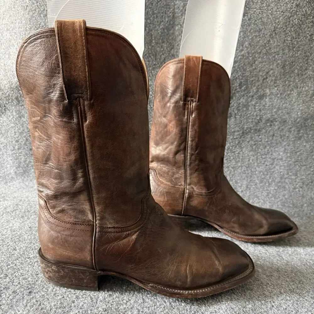 Lucchese Men's Sunset Roper Boots 13EE Brown Mad Dog Goat Leather Western
